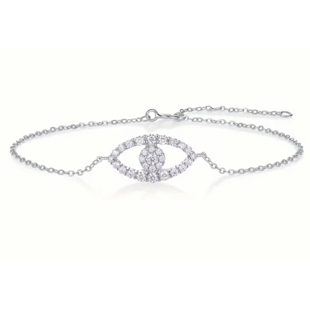 Moissanite Evil Eye Bracelet Set in 925 Sterling Silver | 6.5 + 1.75 approx